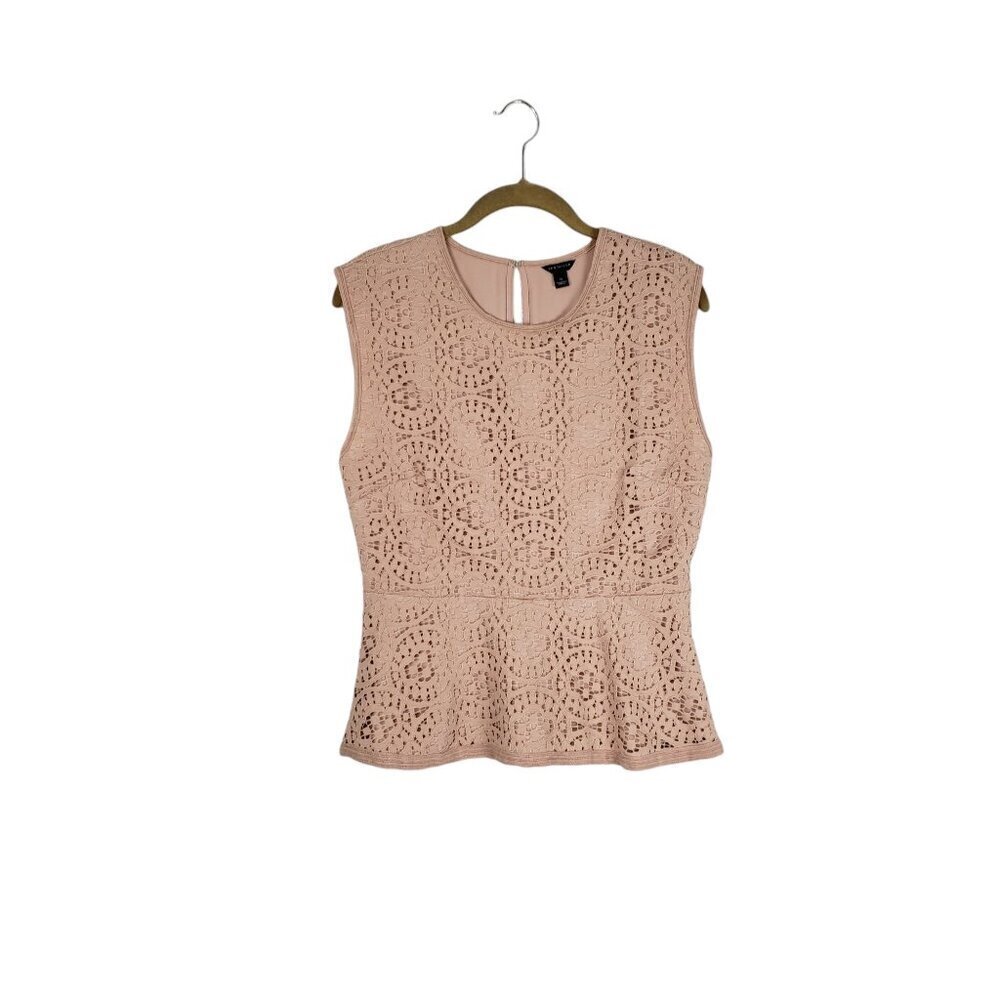Ann Taylor Lace Sleeveless Peplum Top Dressy Beige Blush Special Occasion Size S - Picture 2 of 9